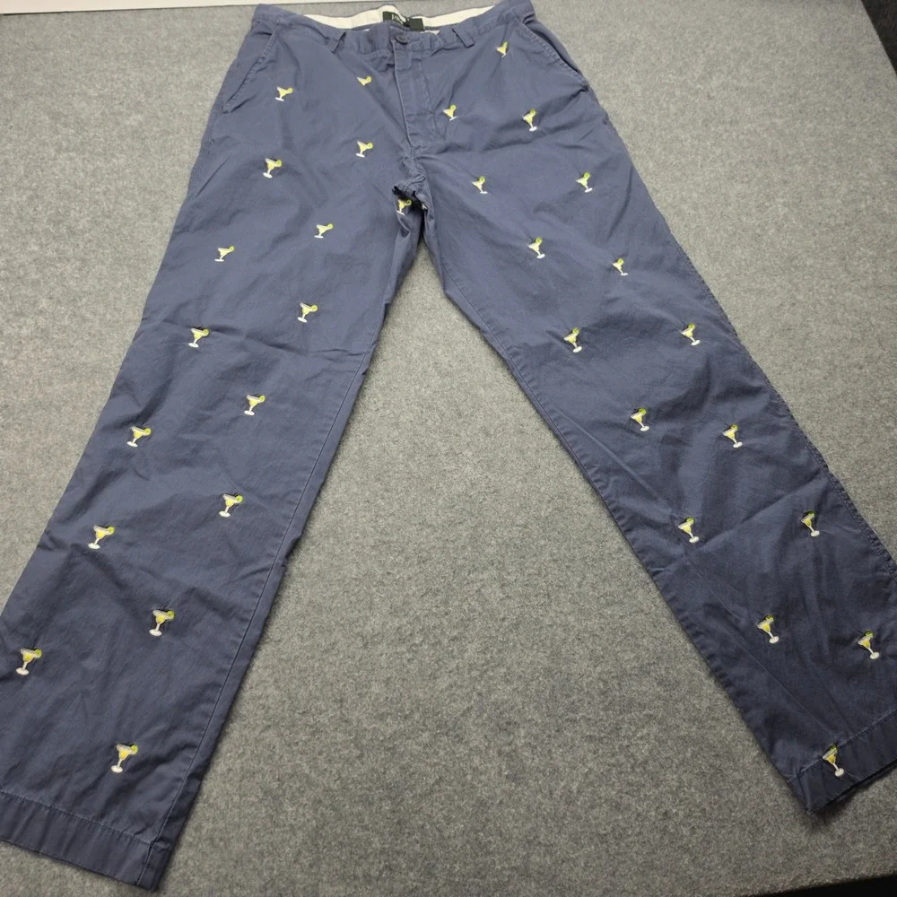 J.Crew Mens Navy Blue Margarita Embroidered Chino Pants 33x32 Cotton Preppy